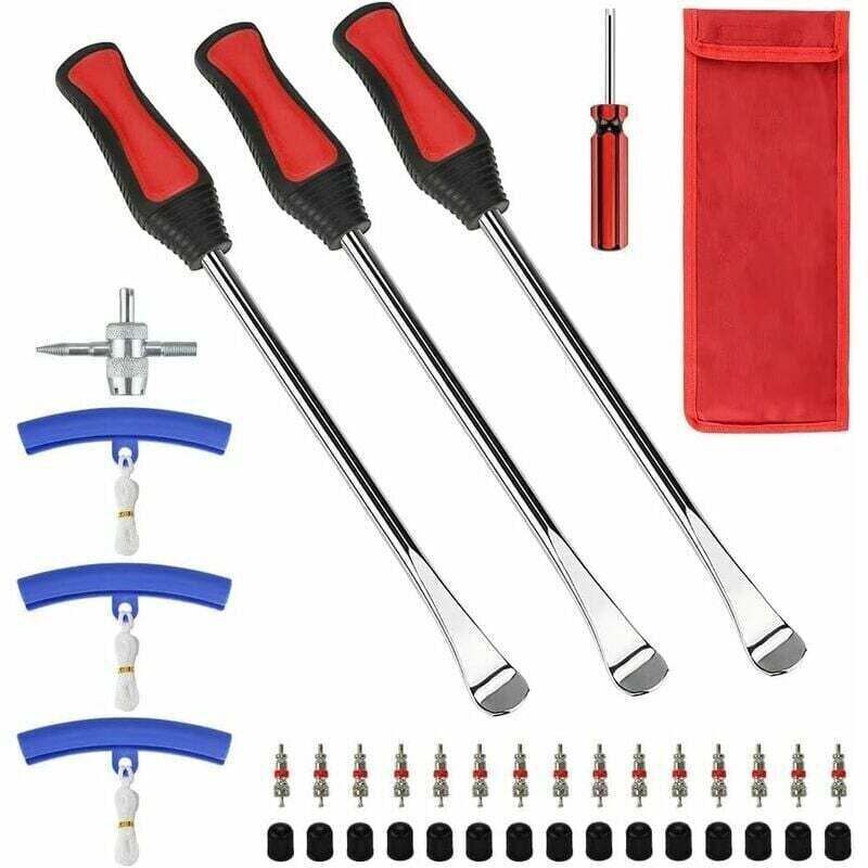 Reifenheber-Werkzeug, 39-teiliges Motorrad-Reifenwechselset, mit 3 Hebeln, 3 Felgenschützern, Ventileinsatz und -kappen, zum Wechseln von Motorrad-,