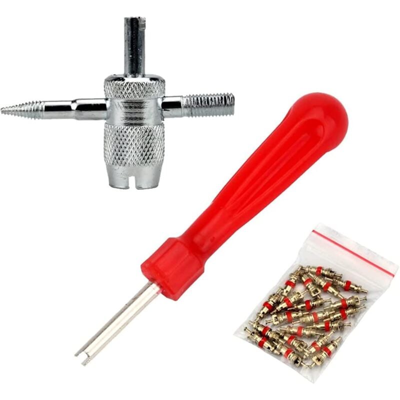 Ersandy - Reifenventil-Werkzeug, Autoreifen-Reparatur-Werkzeug-Set, Reifenventil-Reparaturwerkzeug, Ventilkernentferner rot, Auto-Ersatz mit 4-in-1,