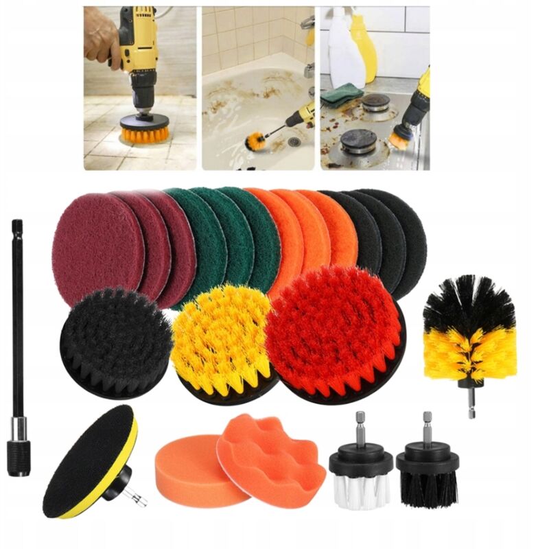 Reinigungsbürsten für Akkuschrauber + Polierpads, großes Set mit 22 Teilen