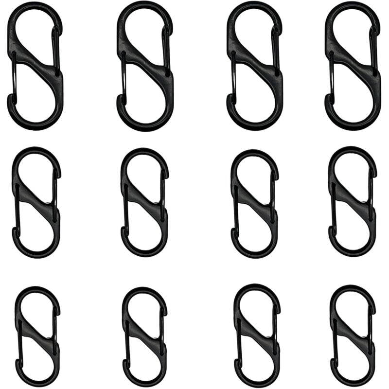 Reißverschlussclips, 12 Mini-S-förmige Karabiner, Diebstahlsicherungsclips, für Rucksäcke, Gepäck, schwarz.