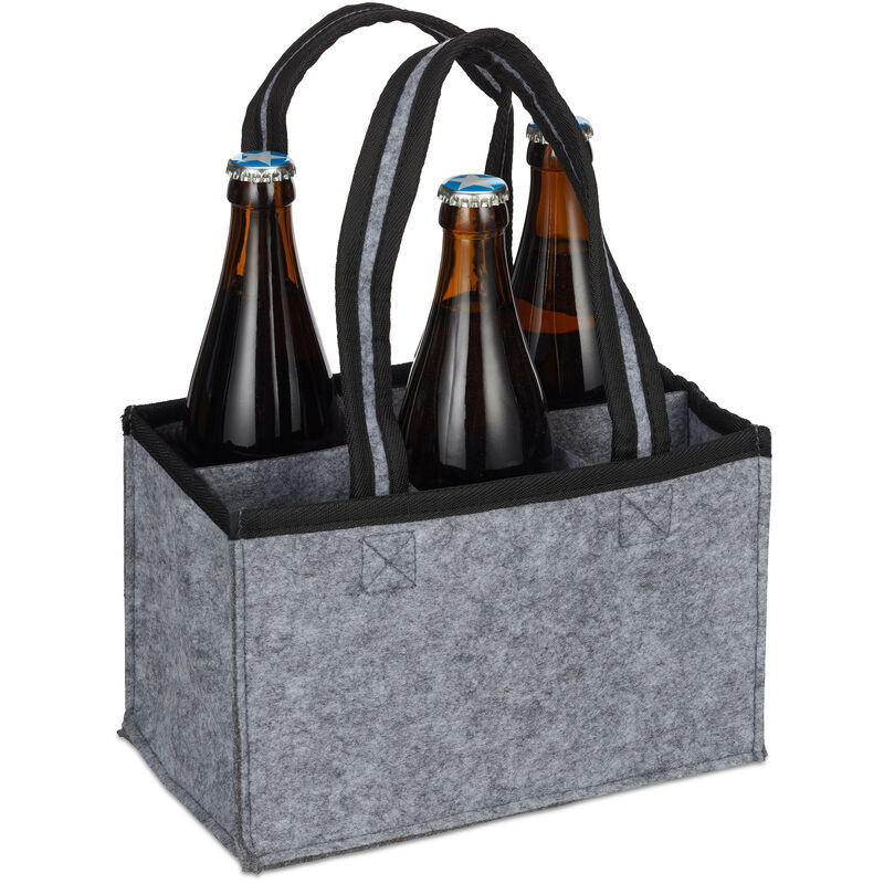 Relaxdays 6er Flaschenträger, Filz, Männerhandtasche Bier, Stoff Flaschentasche für 0,5 l Flaschen, 15x24x15cm, grau