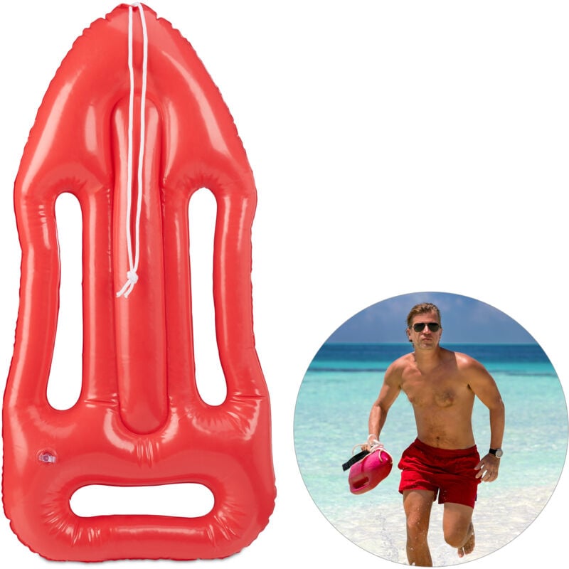 Relaxdays - 2 x aufblasbare Rettungsboje, Rettungsbrett mit Umhängeseil, Karneval & Mottoparty, für Kinder & Erwachsene, rot