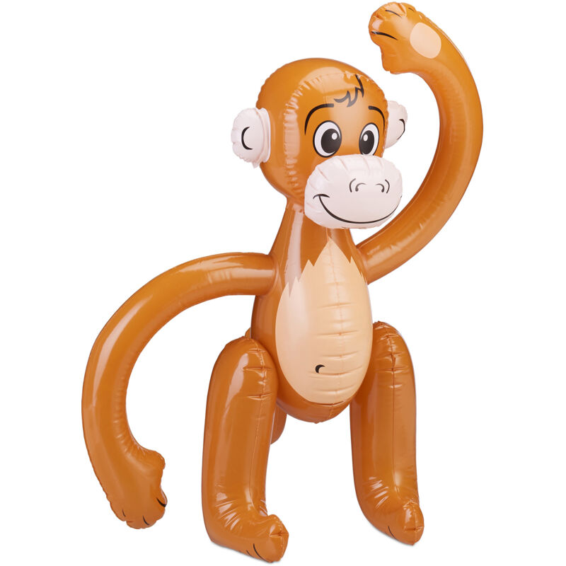 Relaxdays - 2 x aufblasbarer Affe, Äffchen Schwimmtier, Dschungel Party Deko, Safari, Karneval, Kinder Wasserspielzeug, braun