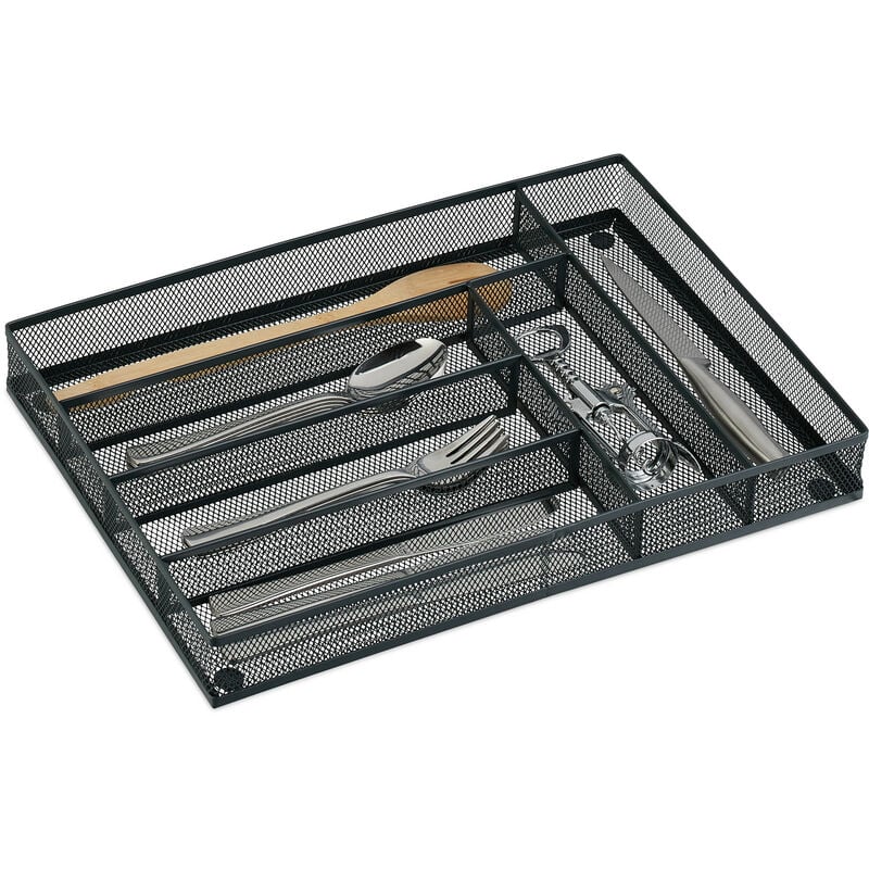 Relaxdays - Besteckkasten für Schubladen, hbt: 5x28,5x40,5 cm, Besteck Organizer, 6 Fächer, Bestecklade Metall, anthrazit
