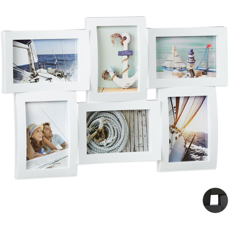 Relaxdays - Bilderrahmen für mehrere Fotos, Collage für 6 Bilder, Fotorahmen in 3D-Optik, zum Hängen, 33 x 47,5 cm, weiß
