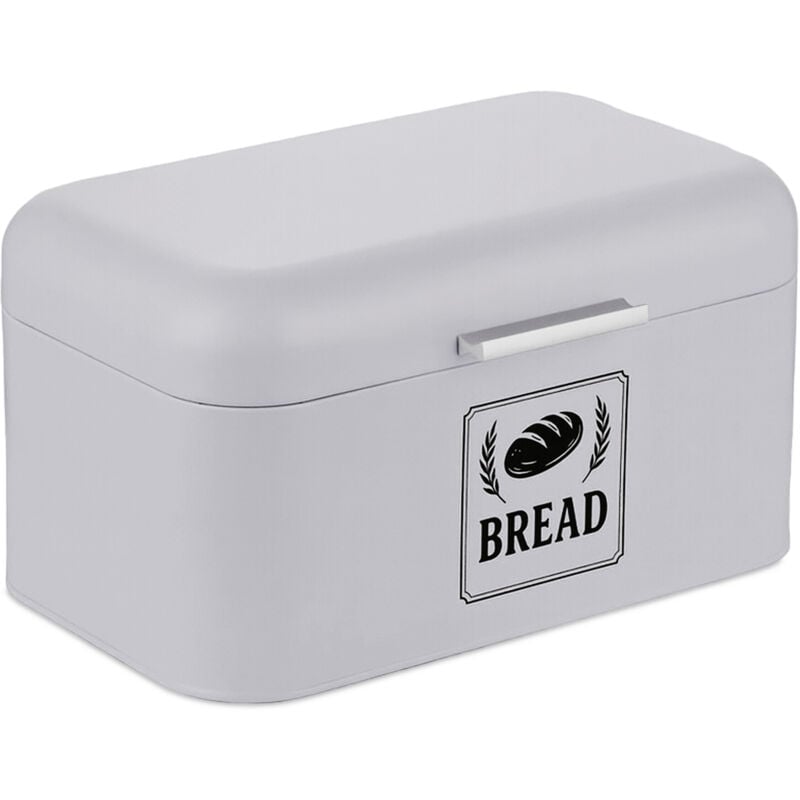 Relaxdays Brotkasten, Brotbox mit Deckel & Griff, HBT: 16,5x30x19 cm, Brot aufbewahren, Brotkiste Retro, Metall, grau