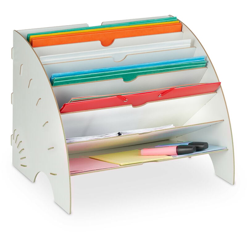 Relaxdays Dokumentenablage, 6 Ablagefächer, DIN A4, HxBxT: 27 x 34 x 27 cm, Büro & Schule, Büro-Organizer, MDF, weiß