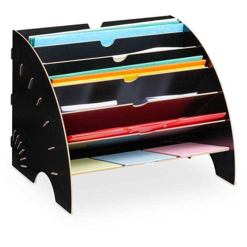 Relaxdays Dokumentenablage, 6 Ablagefächer, DIN A4, HxBxT: 27 x 34 x 27 cm, Büro & Schule, Büro-Organizer, MDF, schwarz