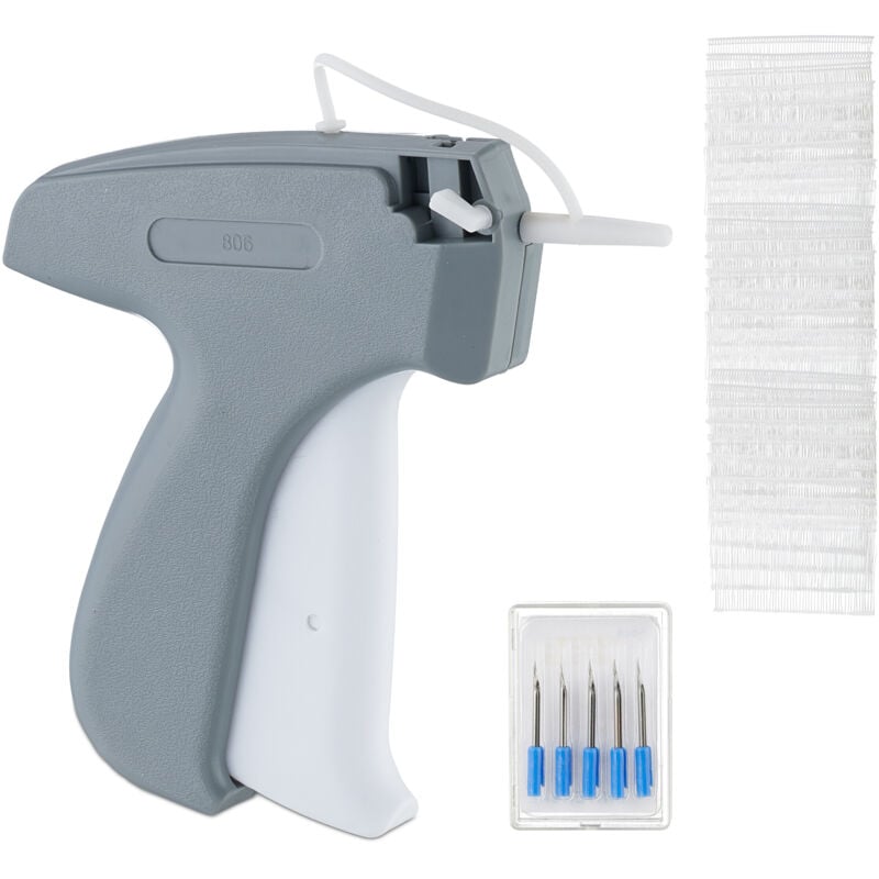 Relaxdays - 2x Etikettierpistole Kleidung, Heftpistole inklusive 10 Ersatznadeln und 10000 Heftfäden, Etikettiergerät, grau/weiß
