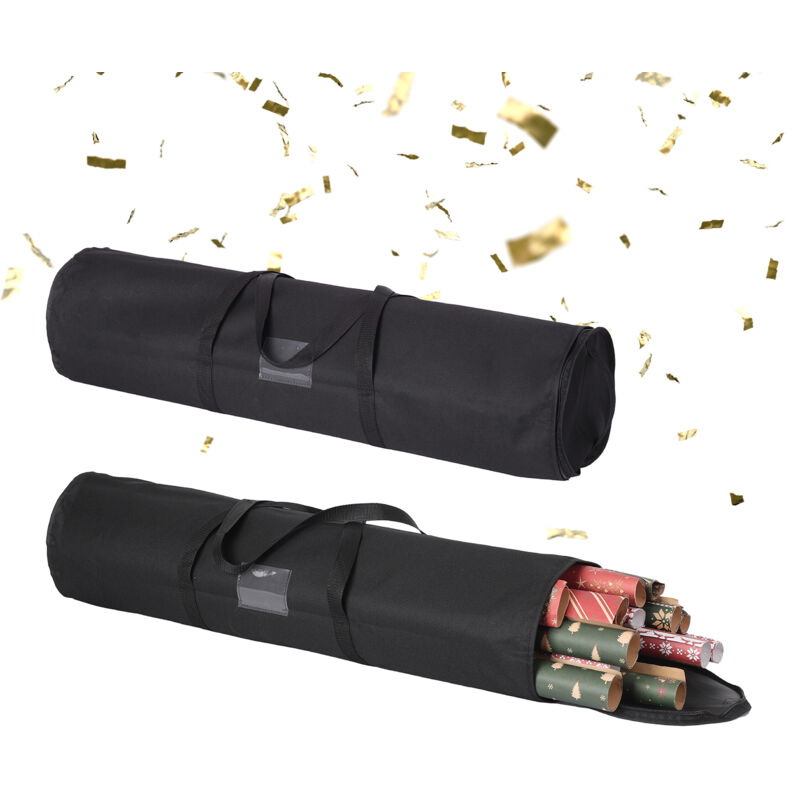 Relaxdays Geschenkpapier Aufbewahrung, 2er Set, Reißverschluss, Griffe, HxD: 79 x 22 cm, Geschenkpapiertasche, schwarz