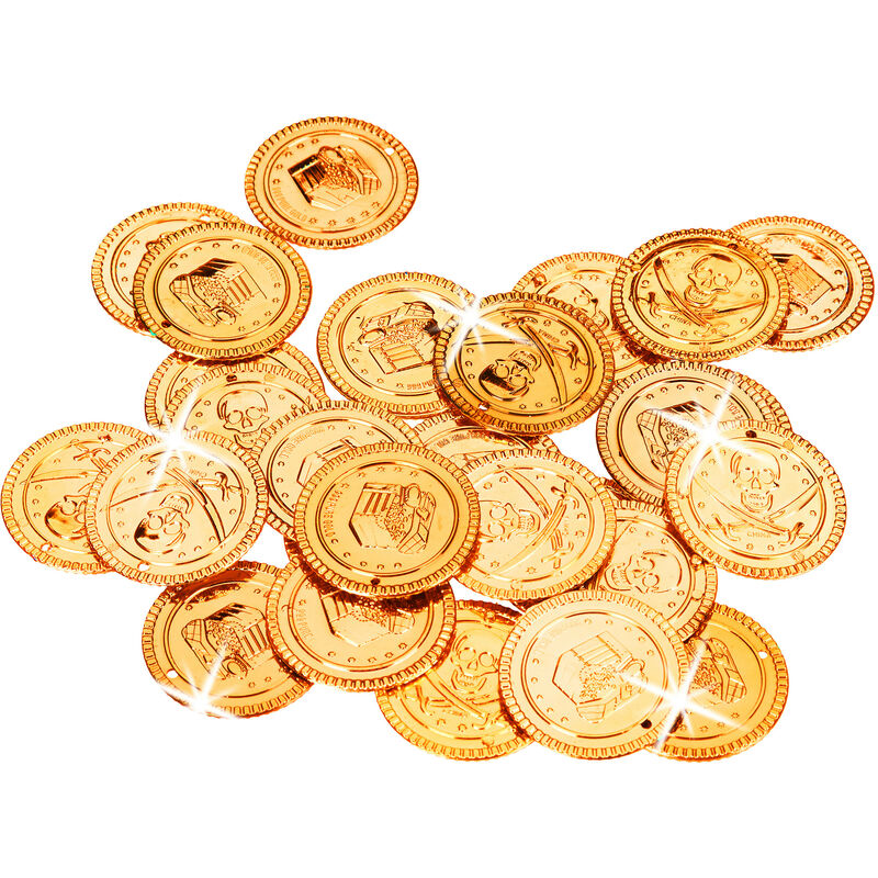Relaxdays - Goldtaler Piraten, Piratenschatz aus 288 Münzen, Plastik Spielgeld für Kindergeburtstage & Fasching, pp, gold