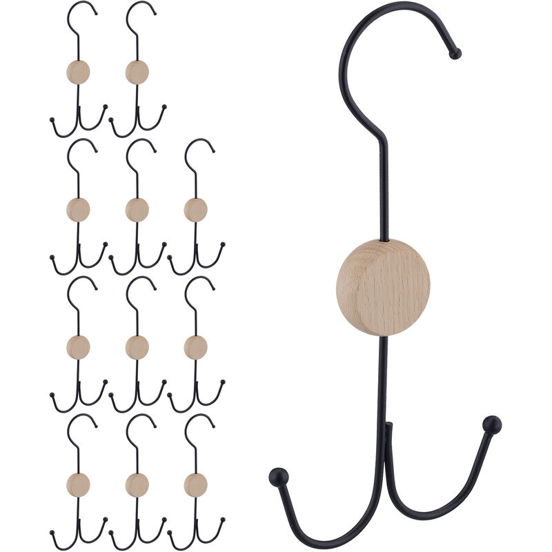 12 x Gürtelhalter, je 2 Haken für Gürtel, Taschen, Krawatten, Gürtel Organizer Schrank, Metall, Holz, schwarz