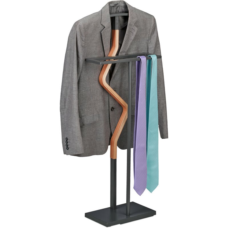 Herrendiener, Kleiderbutler für Anzug, Kleiderständer HxBxT: 107 x 47,5 x 20 cm, Stahl & mdf, anthrazit/natur - Relaxdays
