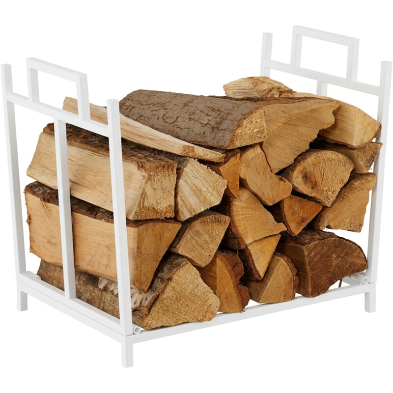 Relaxdays Kaminholzregal, Metall, HBT: 41x45x33 cm, Brennholzregal faltbar, für Feuerholz, Stapelholz & Brennholz, weiß