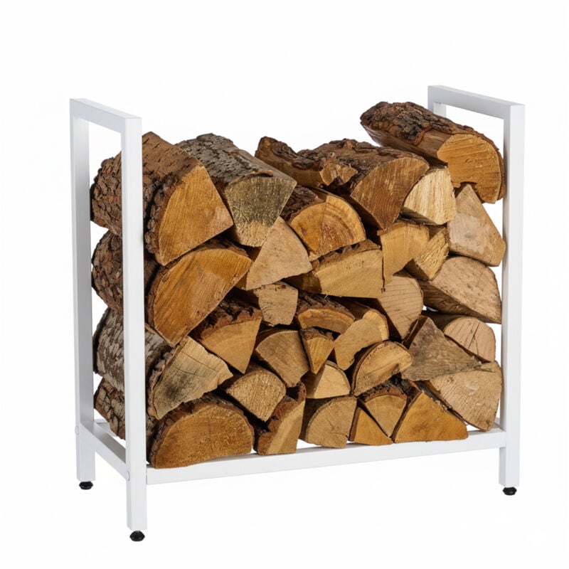 Relaxdays Kaminholzregal, Metall, HBT: 62,5 x 65 x 30,5 cm, Brennholzregal für Feuerholz, Stapelholz, Brennholz, weiß