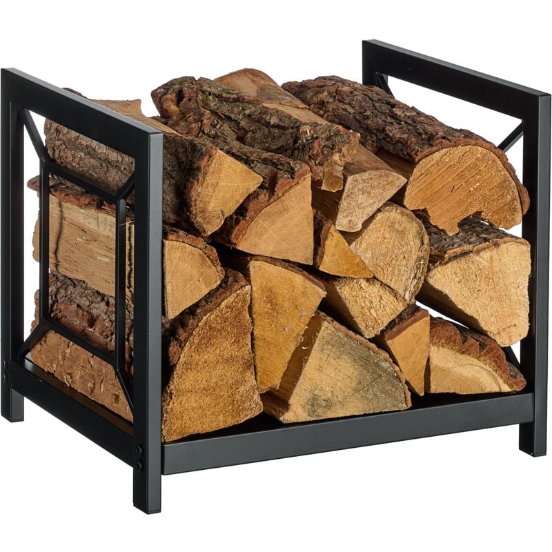 Relaxdays Kaminholzregal, Metall, modern, HBT: 36x43x35,5 cm, Brennholzregal Feuerholz, Stapelholz & Brennholz, schwarz