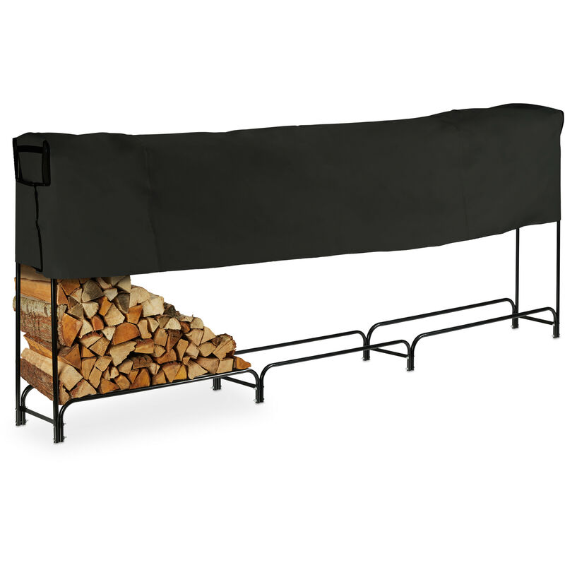 Kaminholzregal mit Abdeckung, Metall, hbt: 122 x 370 x 38,5 cm, außen, großes Regal für Brennholz, schwarz - Relaxdays