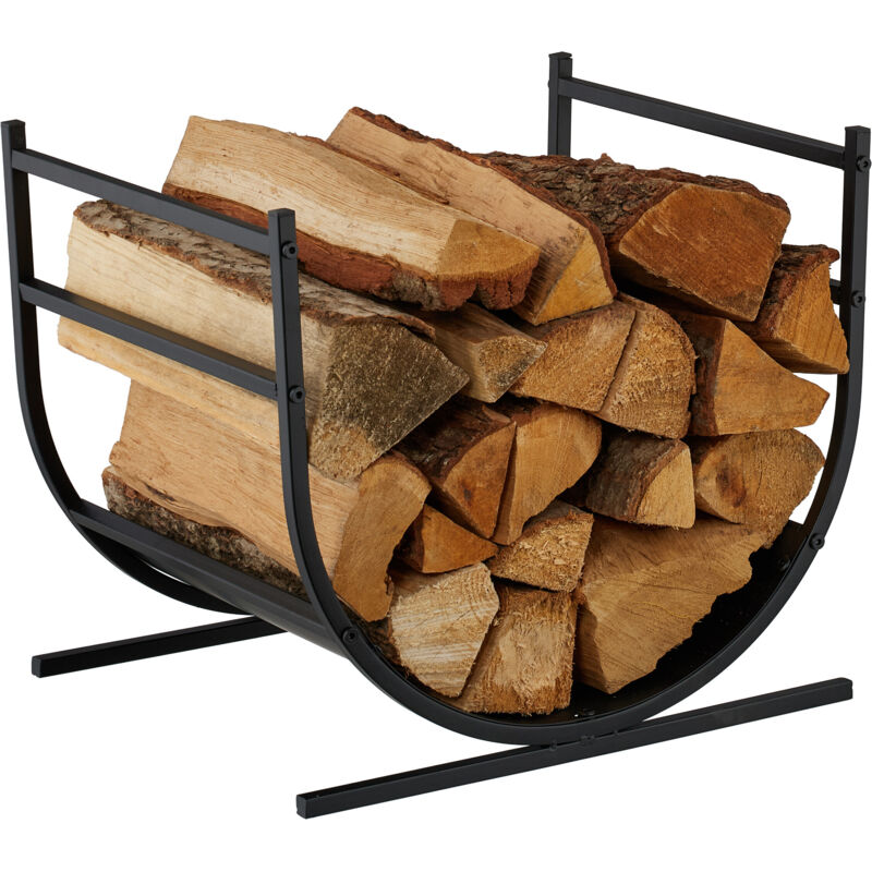 Relaxdays Kaminholzregal U-Form, Metall, HBT: 40x46x38 cm, Brennholzregal für Feuerholz, Stapelholz, Brennholz, schwarz