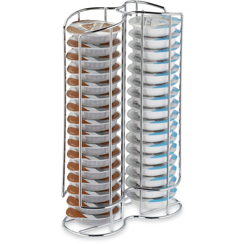 Relaxdays Kapselhalter kompatibel mit Tassimo, Kaffeepadhalter für 32 Kapseln, HxBxT: 29 x 18 x 8,5 cm, Metall, silber