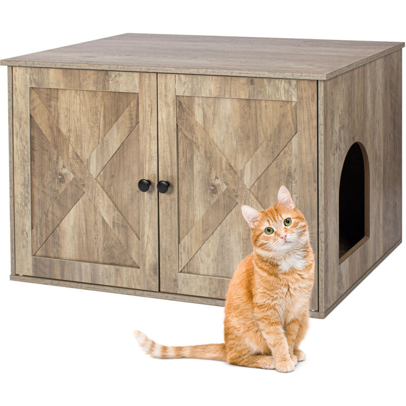 Relaxdays Katzenschrank für Katzentoilette, separate Trennwand, Eingang, Katzenklo verstecken, HBT: 50x80x53 cm, braun