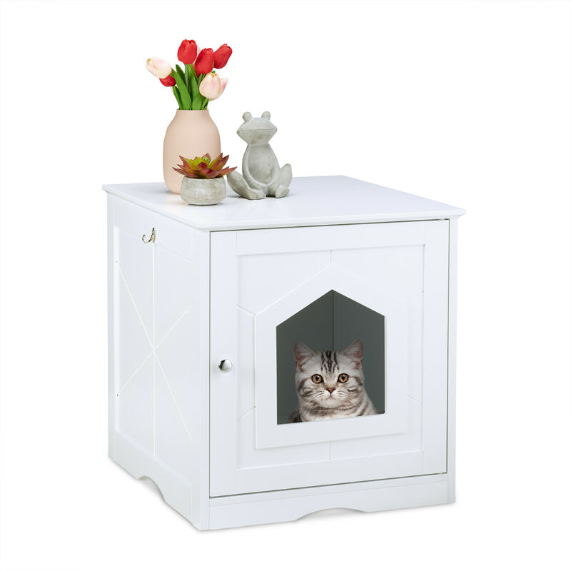 Relaxdays - Katzenschrank, großer Eingang, Magnettür, Rückseite mit Luftlöchern, hbt: 52 x 48 x 53 cm, Katzenkommode, weiß