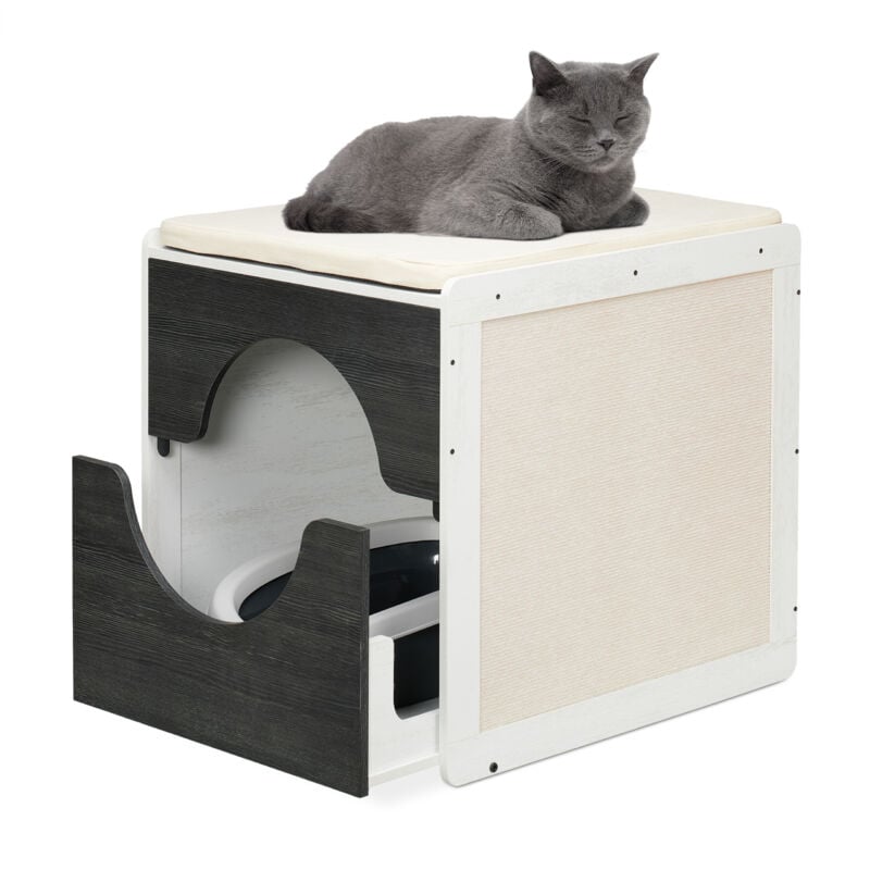 Relaxdays - Katzenschrank für Katzentoilette, Katzenklo verstecken, ausziehbare Schublade, hbt: 57 x 50 x 60 cm, weiß/grau