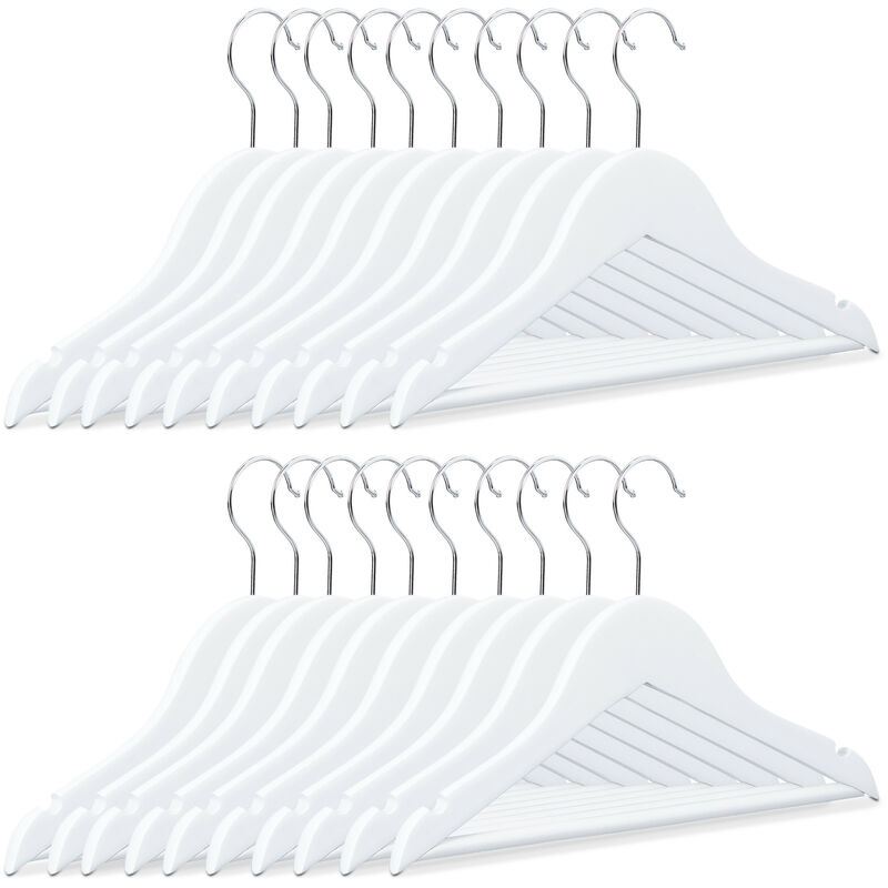 Kinderkleiderbügel 20er Set, Holz, 360° drehbarer Haken, Holzkleiderbügel Kinder, HxB: 18 x 30,5 cm, weiß - Relaxdays