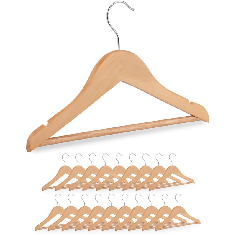 Kinderkleiderbügel, 20er Set, Holz Kleiderbügel, Baby und Kinder, drehbarer Haken, mit Steg & Kerben, natur - Relaxdays