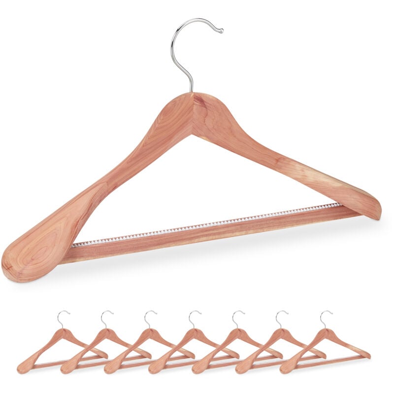 Kleiderbügel Anzug, 8er Set, Zedernholz, Mottenschutz für Kleiderschrank, Hosensteg, breite Anzugbügel, natur - Relaxdays