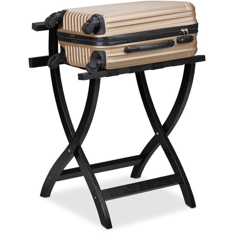 Relaxdays - Kofferständer, klappbar, Gepäckständer mit Wandschutz, HxBxT: 75x60x41 cm, Kofferablage, Hotel, Holz, schwarz