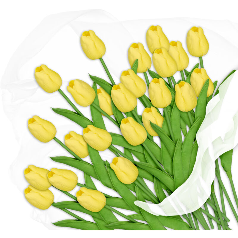 Relaxdays - künstliche Tulpen, 24 Kunstblumen wie echt, dekorative Kunsttulpen aus Kunststoff, ca. 33,5 cm lang, gelb/grün