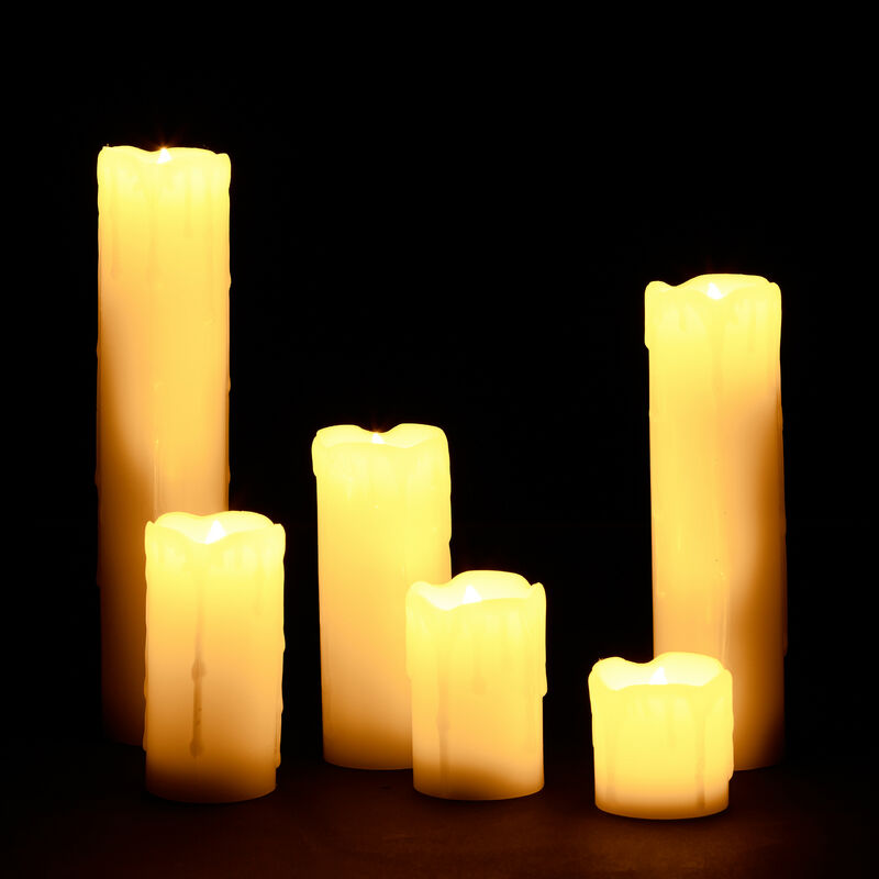 Relaxdays - led Kerzen Set, 6 Echtwachskerzen flammenlos, elektrische Kerzen flackernd, Batterie, Durchmesser 5 cm, creme