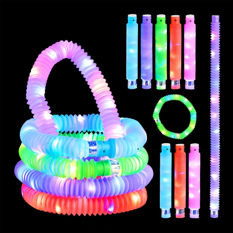 45 x Leuchtstäbe, LED Knicklichter, 3 Effekte, ausziehbare Blinkstäbe bis 63 cm, Partydeko, Kunststoff, bunt