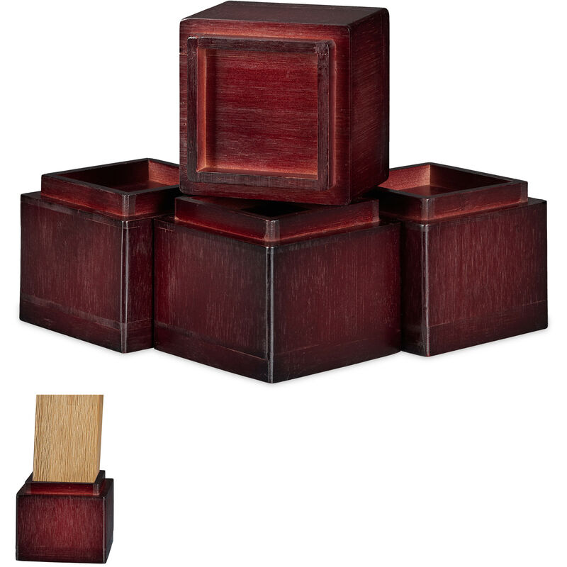 Möbelerhöher 4er Set, Erhöhung um 8,5 cm, für Tische, Stühle und andere Möbel, HxBxT 10x11,5x11,5 cm, rotbraun - Relaxdays