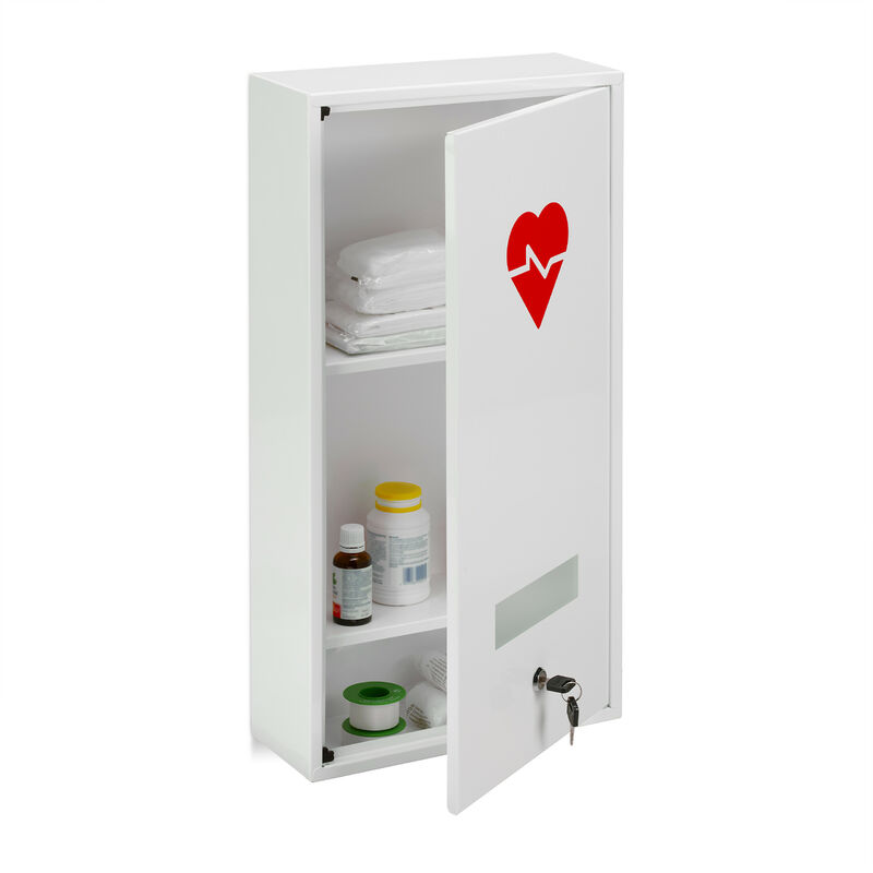 Medizinschrank, abschließbar, 3 Fächer, Stahl, hbt: 60 x 30 x 12 cm, Medikamentenschrank, Arzneischrank, weiß - Relaxdays