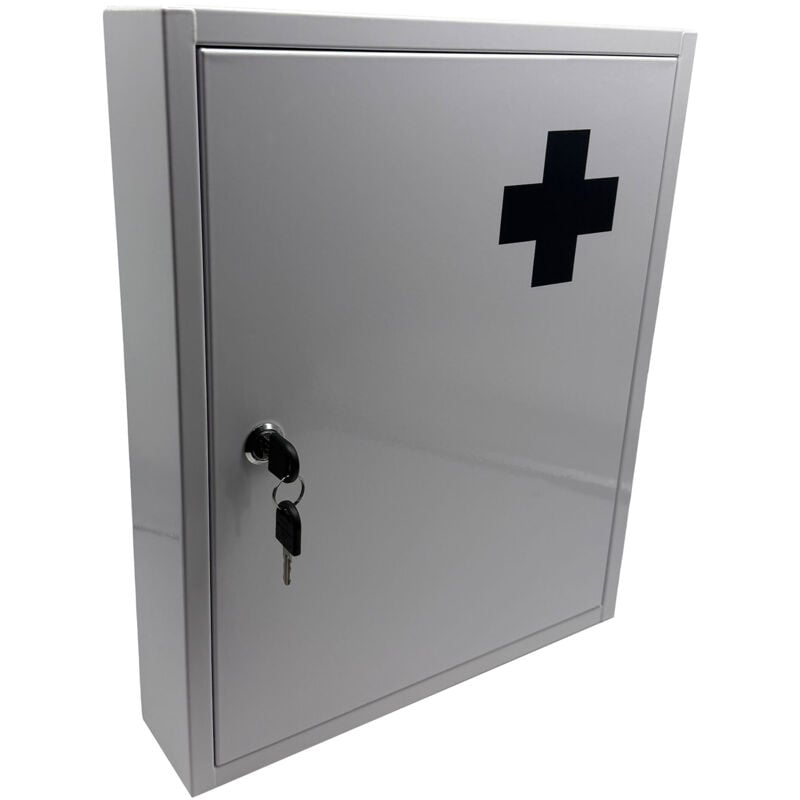 Relaxdays Medizinschrank, abschließbar, 5 Fächer, HxBxT: 43 x 35,5 x 8 cm, für Medikamente, Arzneischrank, weiß/ grau