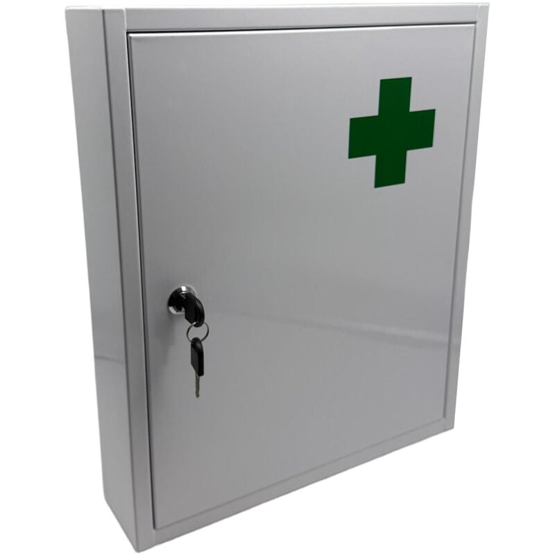 Relaxdays Medizinschrank, abschließbar, 5 Fächer, HxBxT: 43 x 35,5 x 8 cm, für Medikamente, Arzneischrank, weiß/ grün