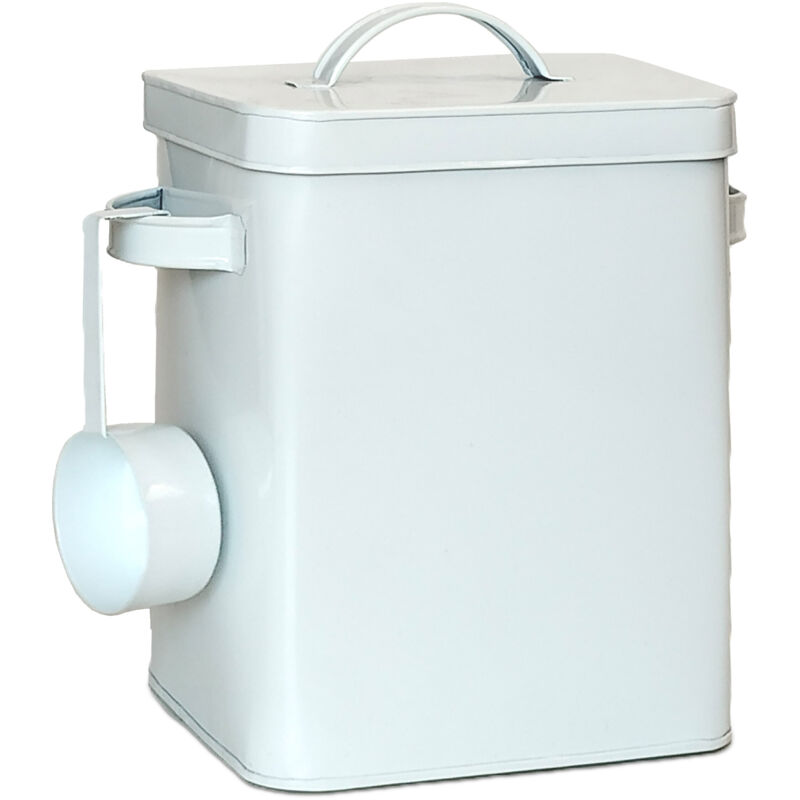 Relaxdays Metallbox, 6,5 L Aufbewahrungsbox mit Dosierhilfe, Tierfutter & Lebensmittel, luftdicht, Waschpulverdose, weiß