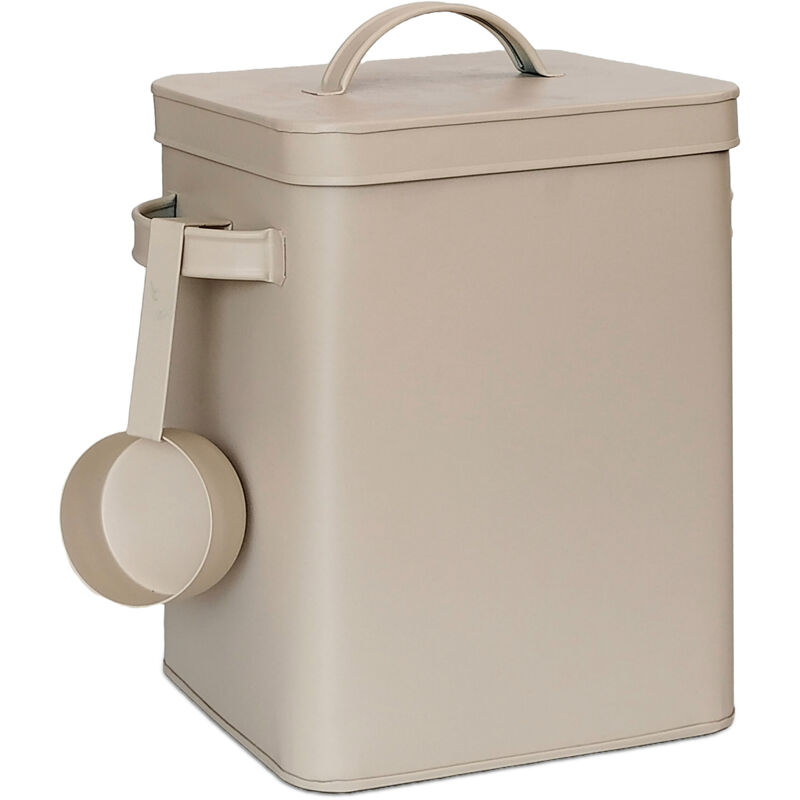 Relaxdays Metallbox, 6,5 L Aufbewahrungsbox mit Dosierhilfe, Tierfutter & Kaffee, luftdicht, Waschpulverdose, beige