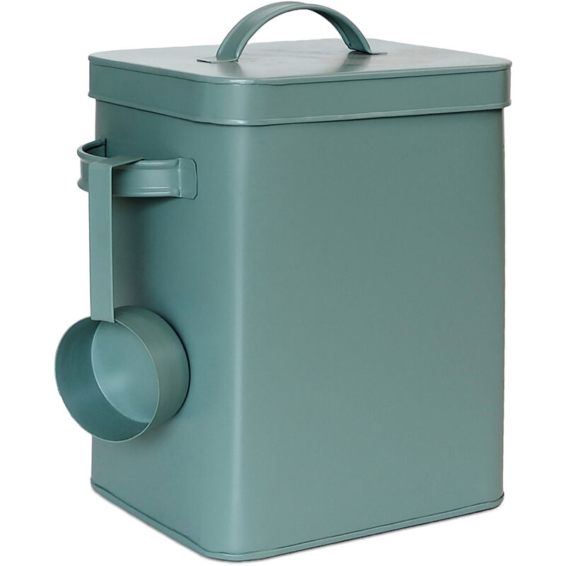 Relaxdays Metallbox, 6,5 L Aufbewahrungsbox mit Dosierhilfe, Tierfutter & Lebensmittel, luftdicht, Waschpulverdose, grün