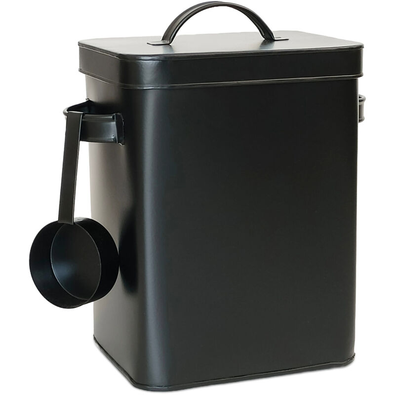 Relaxdays Metallbox, 6,5 L Aufbewahrungsbox mit Dosierhilfe, Tierfutter & Kaffee, luftdicht, Waschpulverdose, schwarz