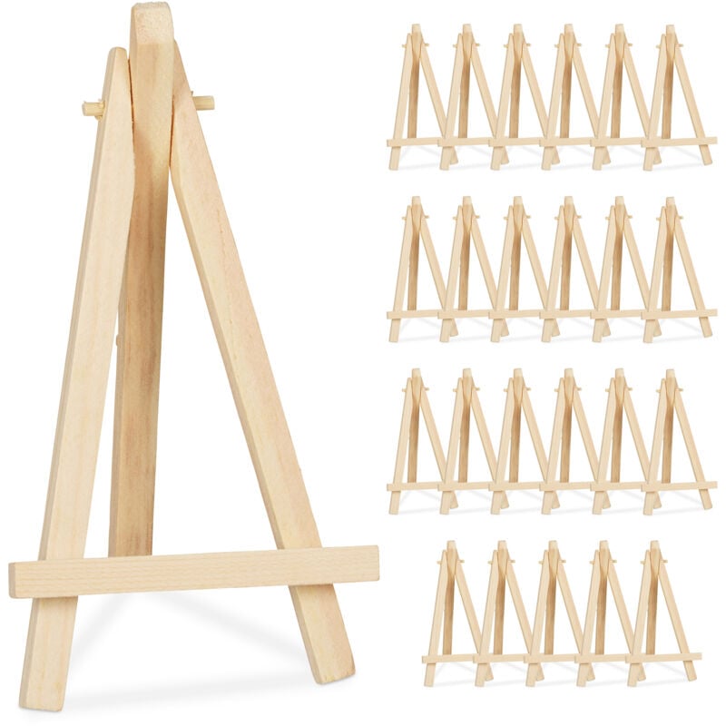 Relaxdays Mini Staffelei, 24er Set, Holz, Menü- & Tischkarten, Bilder, Tischdeko Hochzeit, Geburtstag, Party, natur