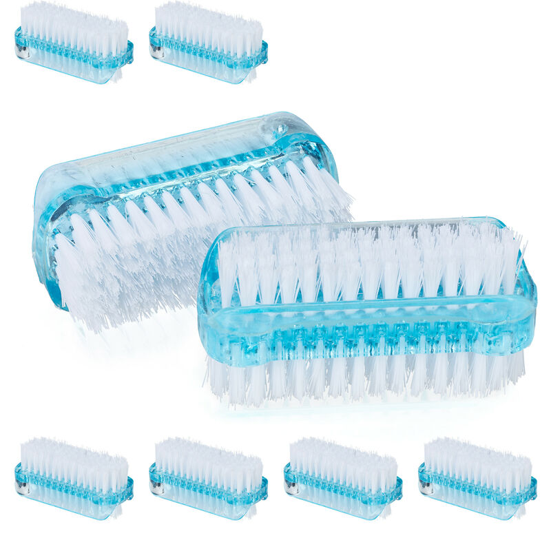 Relaxdays Nagelbürste, 8er Set, doppelseitige Handbürste mit harten Borsten, Kunststoff, HBT: 3,5 x 8,5 x 3,5 cm, blau