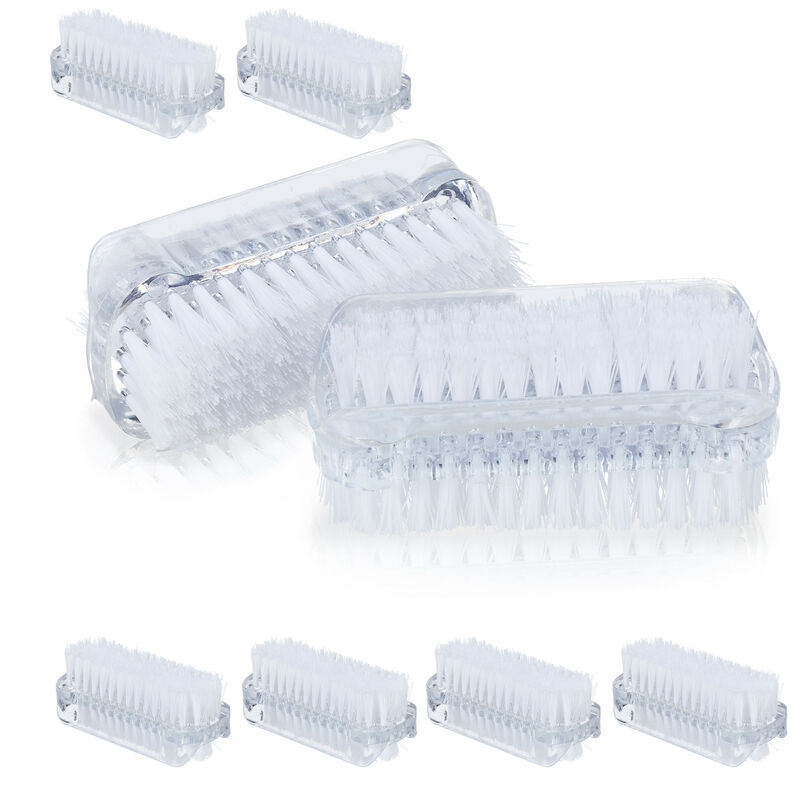 Relaxdays Nagelbürste 8er Set, doppelseitige Handbürste mit harten Borsten, Kunststoff, HBT: 3,5x8,5x3,5 cm, transparent