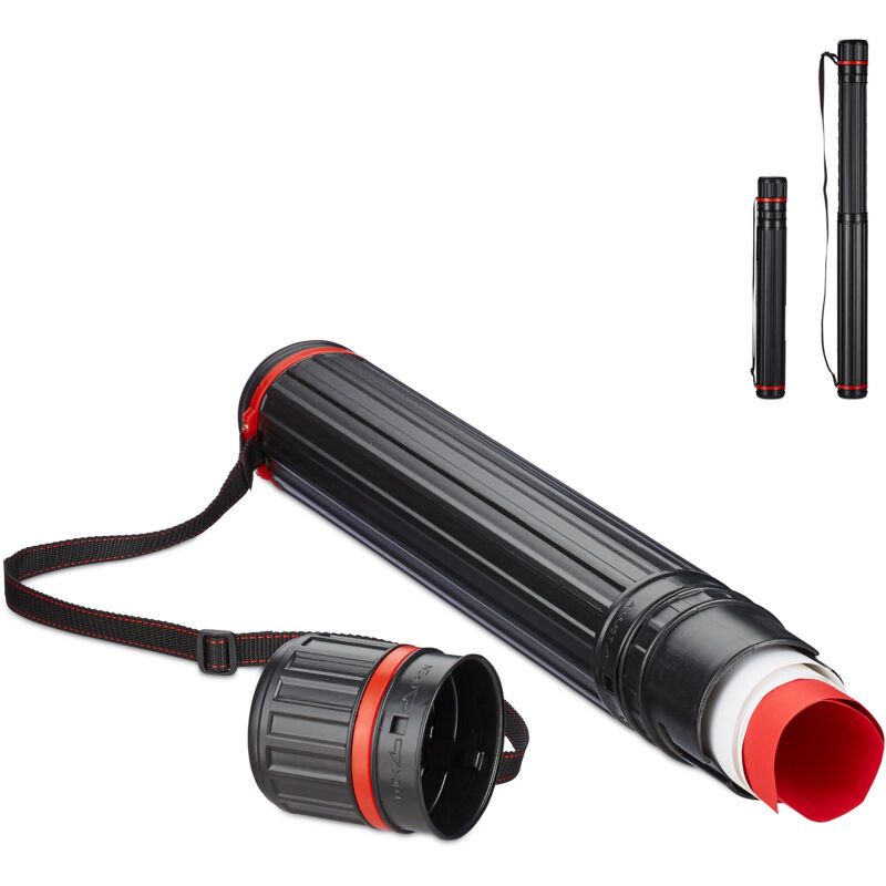 Relaxdays Posterrolle ausziehbar, 77,5-135cm, Ø 10.5cm, Transport Poster & Plakate, Zeichenrolle bis DIN A0, rot/schwarz