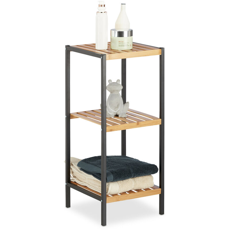 Relaxdays - Regal Bambus, universales Standregal, 3 Ablagen, Metall-Rahmen, quadratisch, HxBxT: 70 x 30 x 30 cm, natur