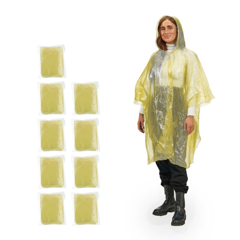 30x Regenponcho Einweg, Einmal Regencape mit Kapuze, Erwachsene, Notfallponcho Damen & Herren, Regenumhang, unisex, gelb