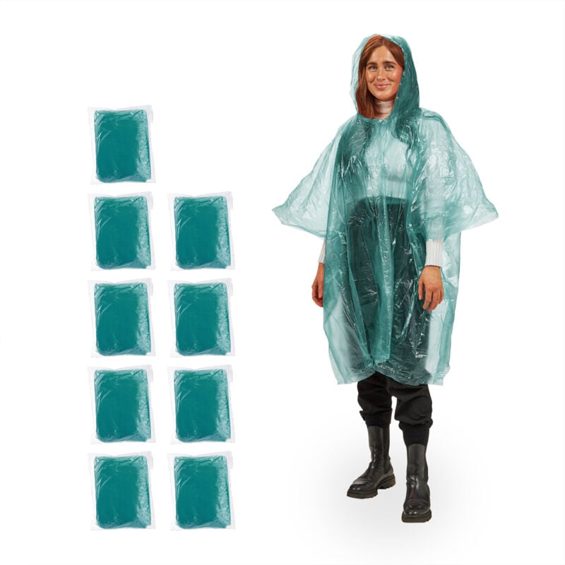 100x Regenponcho Einweg, Einmal Regencape mit Kapuze, Erwachsene, Notfallponcho Damen & Herren, unisex Regenumhang, grün