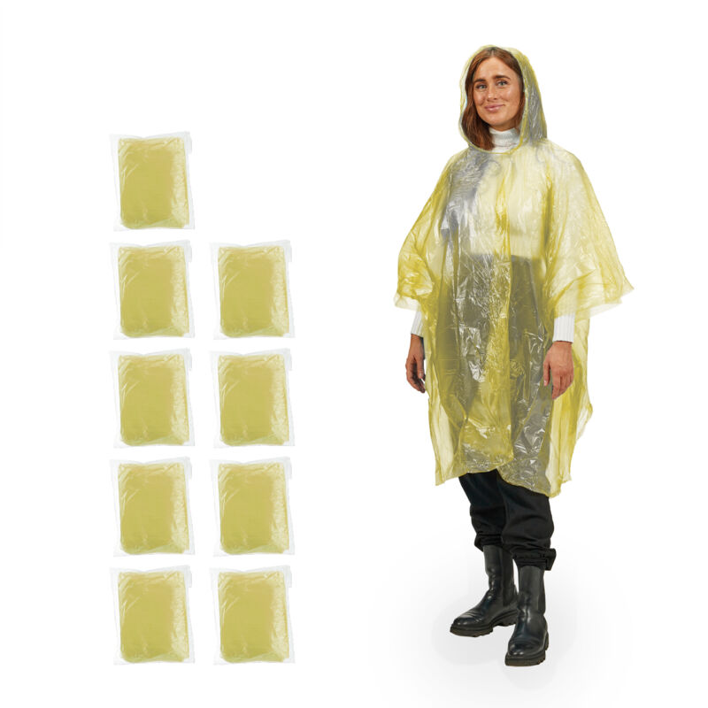 100x Regenponcho Einweg, Einmal Regencape mit Kapuze, Erwachsene, Notfallponcho Damen & Herren, unisex Regenumhang, gelb