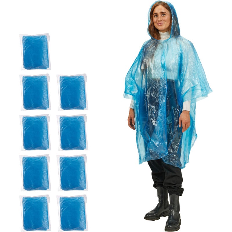 100 x Regenponcho, Überzug mit Kapuze, Einweg Regencape für Erwachsene, Unisex Regenschutz, pe, blau